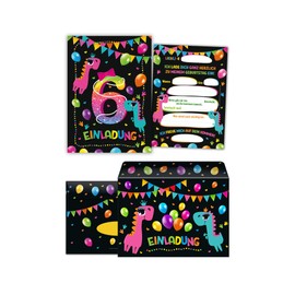 Junaversum 12 Invitation Cards for 6th Children's Birthday Sixth Birthday Girl Dinosaur Includes 12 Envelopes, 12 Bags, 12 Stickers