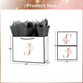 Linelglobal Letter Gift Bag with Wrapping Paper for Women Men 12.6" Anniversary Wedding Party - Initial J