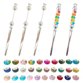 5 Pcs Beaded Letter Opener Envelope Stainless Steel Letter Openers with 30 Assorted Large Hole Beads for DIY Office Supplies Gift (Silver)
