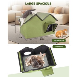 Outdoor Cat House Weatherproof, Insulated Cat Houses for Outdoor Cats, Large Outside Cat House, Waterproof Feral Cat Shelter with Escape Doors & Elevated Base, Easy Assembly