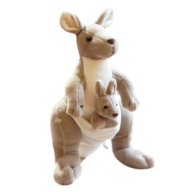 SKIPTHYBER Kangaroo Plush Toy 28cm Cute Animal Plush Doll Mum Kangaroo Hold Baby, Soft Realistic Soft Cuddly Animal Stuffed,Fluffy and Soft for Cuddling and Collecting Home Decor