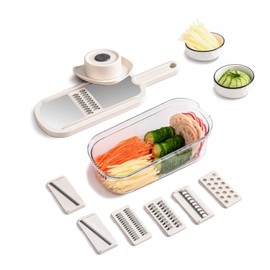 ShyangLiang Mandoline Slicer, 6 in 1 Multifunctional Vegetable Chopper with Container, French fry Cutter, Onion Slicer, Crinkle Cutter, With 6 Blades, kitchen Must Haves Stuff(White)