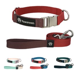 Eco-Friendly Dog Collar and Leash Set, Recycled Soft-Woven Material, Hypoallergenic, Quick Release Metal Buckle, Adjustable Size for Small/Medium/Big Dog, Red Velvet, Size XS
