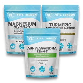 Sleep Supplement Vitamin Bundle 3 Pack | Ashwagandha KSM 66, Magnesium Glycinate & Turmeric | High Strength, Vegan, Made in The UK