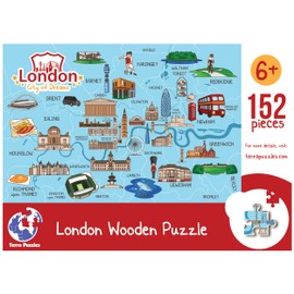 Terra Puzzles London Illustrated Map Wooden Jigsaw Puzzle - 152 Pieces | Educational Fun for Children & Adults Featuring Famous Landmarks Wood Puzzle