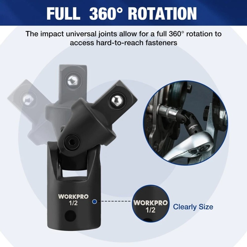 WORKPRO 9PCS Socket Accessory Set Chrome Vanadium Steel w/Black Phosphate