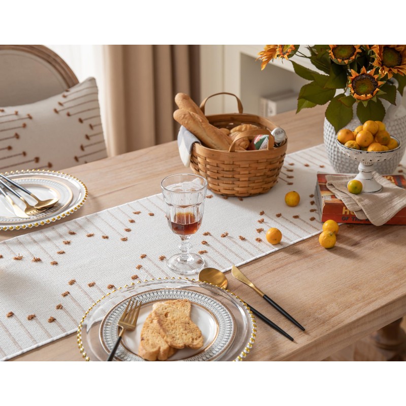 Boho Table Runner 13 x 60 Inch Long Natural Cotton