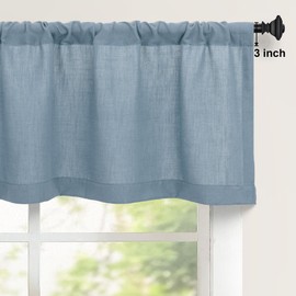 DANCURTON Stone Blue Sheer Valance for Window Kitchen 18 Inch Length Pocket Country Farmhouse Semi Privacy Linen Curtain for Boys Kids Bedroom Short Valance for Small Window Bathroom Blue Grey