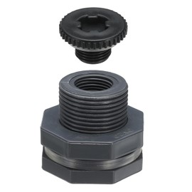 PATIKIL PVC Bulkhead Fitting with Plug G 1/2, Double Threaded Bulkhead Water Tank Connector with PVC Seal Gasket for Rain Bucket, Sinks, Aquariums, Grey