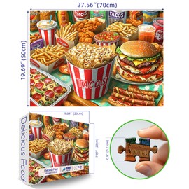 1000 Piece Puzzles for Adults Clearance, Super Delicious Food Burger & Fries Puzzle for Adults, Hard Challenge Art Jigsaw Puzzles, for Gifts Birthday Party Game Family, 27.5*19.7 Inch Dust Free Puzzle