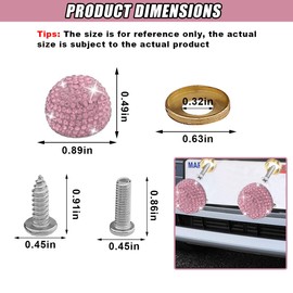 DUSCOKE 2PCS Bling Car License Plate Screws, Stainless Steel Car Truck Motorcycle License Plate Fasteners, Crystal Rhinestone Decorative Cover Auto Licenses Plate Frame Bolts Replacement Kit (Pink)