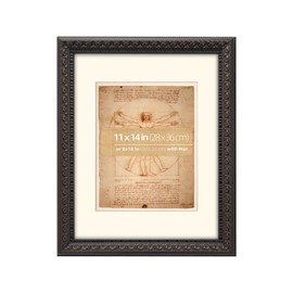 WYNCO 11x14 Rustic Black Ornate Wooden Picture Frame, with Mat for 8x10 Inches, Wall Mount or Tabletop Vertical or Horizontal Display, Real Glass