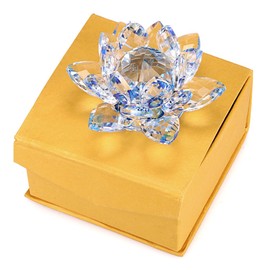 OwnMy Sparkle Crystal Lotus Flower Hue Reflection Feng Shui Home Decor with Gift Box (4 Inch/ 100MM Blue)