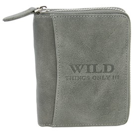 WILD THINGS ONLY !!! Men's Wallet with Zip - Leather Wallet with RFID Protection & Gift Box, gray, Portrait