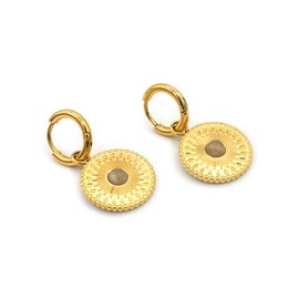 ARTIQO Creole earrings made of stainless steel (gold, silver) - hoop earrings gold with pendant (1.5 cm diameter) earrings gold hoop earrings with mandala coin - waterproof and skin-friendly - model
