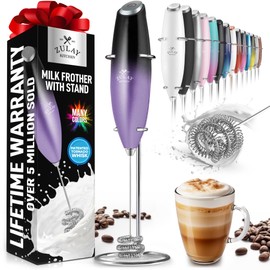 Zulay Kitchen Tornado Whisk Milk Frother Handheld - Coffee Frother Wand With Stand - Triple Whisk Hand Held Mixer - Electric Stirrer Frothing Wand for Latte, Matcha, Protein Powder - Black Purple Fade