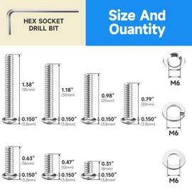 Marysino 159 Pieces M6 Screw, Button Head Socket Cap Metric Screws Assortment Kit, 304 Stainless Steel M6 Bolts and Washers/Nuts/Hex Wrenches M6*8/12/16/20/25/30/35mm