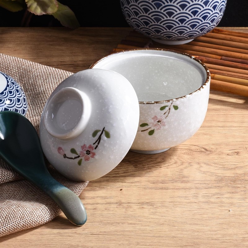 Japanese Ceramic Soup Bowl with Lid Traditional Rice Bowl with