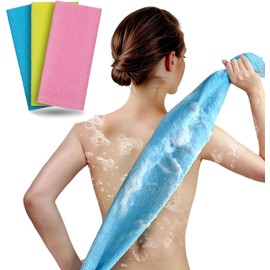 Esponja Para Baño, Paquete de 3 Toallas Exfoliantes Corporales 90x30 cm, Zacate Para Cuerpo, Estropajo de Nylon para Ducha, Secado Rápido, Ideal para Espalda y Cuidado Personal