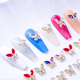 LIFOOST Rhinestones for Nails 3D Big Pink Rhinestones Crystal AB Butterfly Nail Charms Bow Nail Gems Y2k Nail Jewels for Nail Art