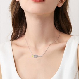 HUKKUN Tennis Necklace Sterling Silver Tennis Racket Pendant Necklace for Women Tennis Jewelry for Tennis Sports lover
