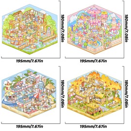 4 Sets DIY 3D Large Size Cat Theme House Sticker Scenes with Tweezers Make Your Own Amusement Park Yacht Book Bar Farm Scene Stickers Cute Micro Room Stickers for Relief Stress Pass The Time