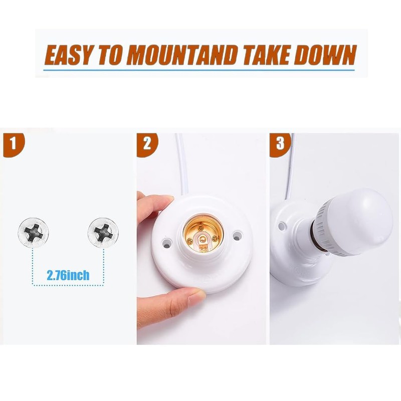 15ft Light Bulb Socket with Cord,Light Socket,E26/ E27 Lamp Base