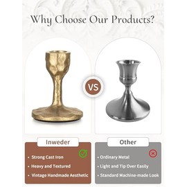 Candelabros de latón antiguo de hierro cónico: juego de 2 portavelas de hierro forjado fundido, portavelas de latón clásico, para el hogar, bodas, mesa de comedor, fiesta