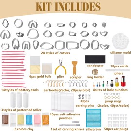 WEBEEDY 298 PCS DIY Clay Earring Making Kit Polymer Clay Earring Making Kit for Adults Beginner,Clay Tools Kit with 28 Clay Cutters,Sculpting Tools and Jewelry Accessories Clay Lovers Gift