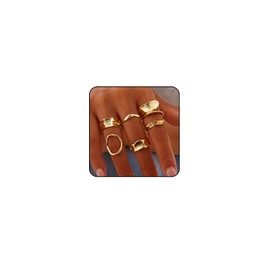 ONBRIG Chunky Gold & Silver Rings Set - Adjustable Thick Statement Rings (5-Gold)