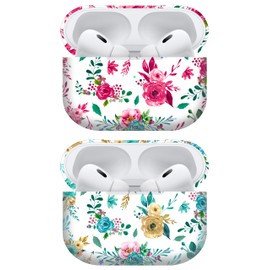 GlamCase for AirPods Pro 2nd Generation Case, AirPods Pro 2 Case - Pink & Teal Floral Pattern Printed Cute Plastic Hard Shell Protective Designer AirPod Case/Cover for AirPods Pro 2 / 2nd Gen.