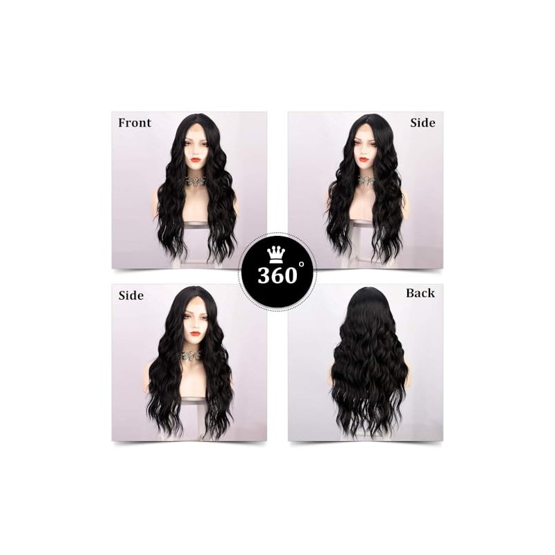 Peluca Ondulada Negra Larga Lace Front para Mujer Peluca Ondulada