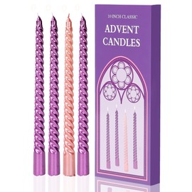 Advent Taper Candles Set of 4,Metal Style Fashion Candlesticks 10 inches Long Spiral Design Christmas Candles,Great Advent Wreath Candles