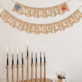 7-gost Burlap Merry Chrismukkah Banner Christmas and Hanukkah Party Garland Supplies Decorations(Elk)