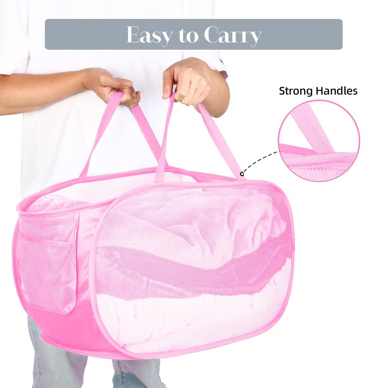 Durable Collapsible Laundry Baskets, Mesh Pop Up Laundry Hamper with