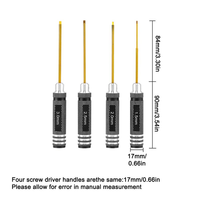 4 Pcs Hex Screw Driver Set, 1.5mm 2.0mm 2.5mm 3.0mm