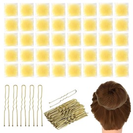40 Pcs Hair Nets For Buns, 50 Pcs U Shape Hair Pins, Bun Nets Blonde, Ballet Hair Accessories, for Sactors Hotel Staff Restaurant Staff Chefs Flight Attendants Bank Staff Nurses&Skaters