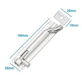 TERF Aluminium Door Bolt Barrel Slide Lock Necked Door Bolt 100mm [4''] Door Latch with Screws Ideal Door Locks for Internal and External Doors - 100mm, Silver