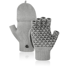 Kiiwah Winter Non-Slip Fingerless Gloves, Unisex Convertible Thermal Half Finger Gloves, Non-Slip Knitted Gloves for Men and Women, Driving, Sports, Outdoor