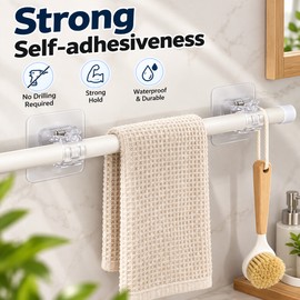 6 Pack Self Adhesive Curtain Rod Holder Hooks for Wall Mounting – No-Drill Spring Clip Design for Home and Bathroom
