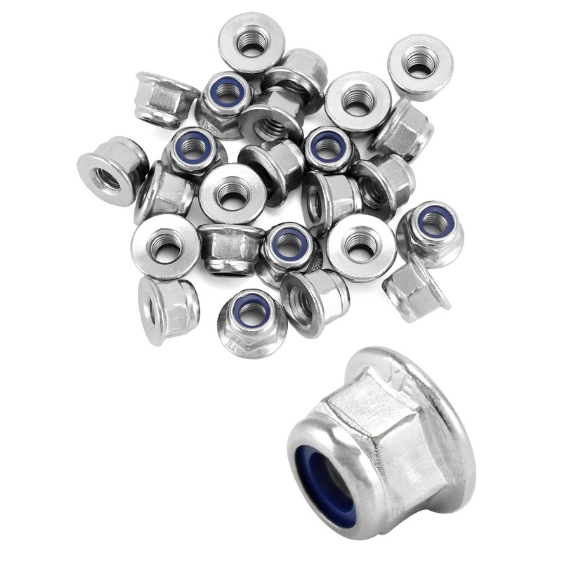 QWORK® 25PCS M6 Lock Nut with Nylon Insert - 304