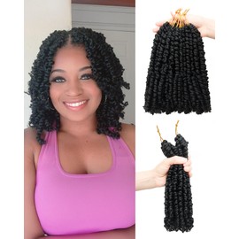 Passion Twist Crochet Hair for Black Women-10 Inch 8 Packs Natural Black, Pre Looped Pretwisted Hair Extensions,Braided by Synthetic Spring Kinky Twist Bohemian Curl(10"-8P,1B)