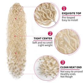Goddess Locs Crochet Hair 22Inch Curly Faux Locs Crochet Hair 6Packs Pre-looped Blonde River Locs Hippie Locs Bohemian Locs Crochet Hair for Black Women(613#, 22inch)