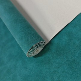 JERLITU Solid Color Scrub Suede PU Faux Leather Roll, 30x135cm, Waterproof Scratch-Resistant Easy Cut & Sew, for DIY Crafts, Furniture Repair, Car Interior, Handbags, Teal Green