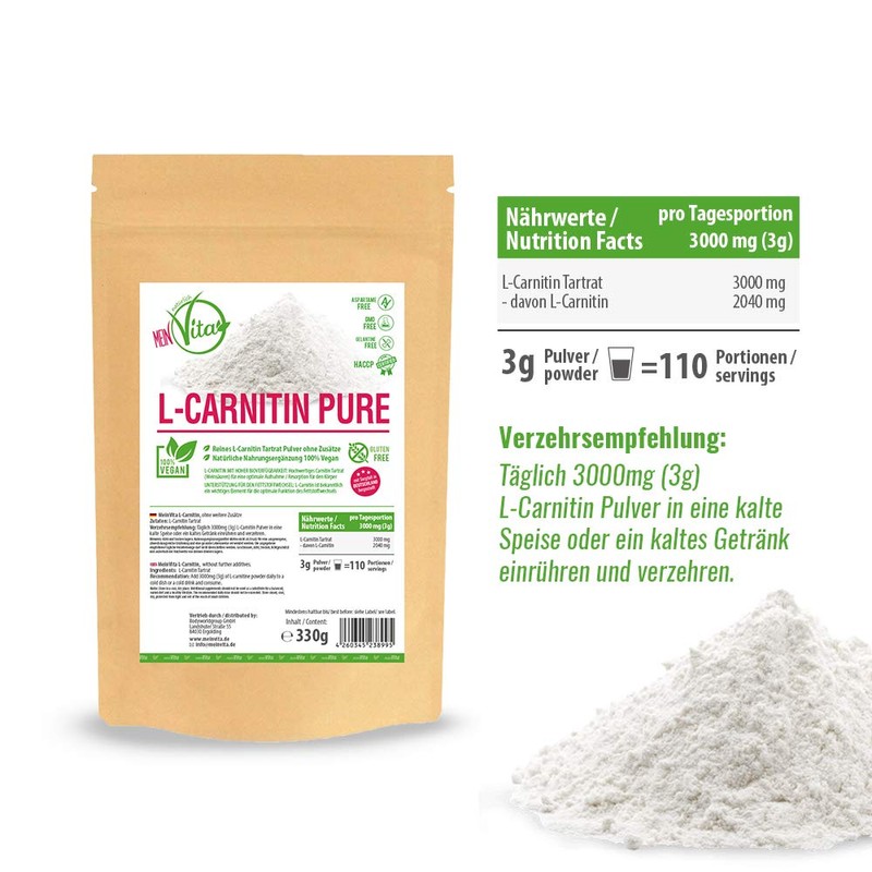 Mein Vita/L-Carnitine PUR 330g Bag - Pure L-Carnitine Tartrate Powder