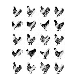 Floral Chicken Design #2 Nail Art Decals - Waterslide Nail Decals