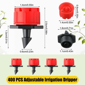 Yaocom 400 Pcs Adjustable Irrigation Drippers, 1/4 Inch Barbed Drip Emitter, 360 Degree Watering Sprinkler Suitable Anti-Clogging Drippers for 4mm/7mm Garden Watering Tubing System (Red)