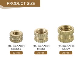 sourcing map 100Pcs M3 M4 M5 Knurled Insert Nuts, Brass Knurled Threaded Embedment Nuts 3D Printing Brass Nuts for 3D Printing Parts Laptop Automotive Plastic Shell