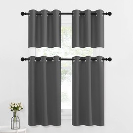 NICETOWN Kitchen Blackout Window Treatment - Thermal Insulated Valance Home Decor Blackout Grommet Tier Curtains Drapes for Small Window (42W by 24L 1.2 inches Header, Grey, 1 Pair)