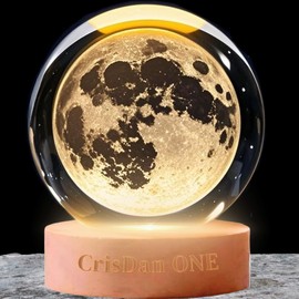 3D Moon Lamp Night Light USB Sphere Light Crystal Ball Wooden Base Cool Lamps for Bedroom Teen Girl Gifts Trendy Stuff Kids Night Light Globe Light Elegant Design Home Decor (Moon)